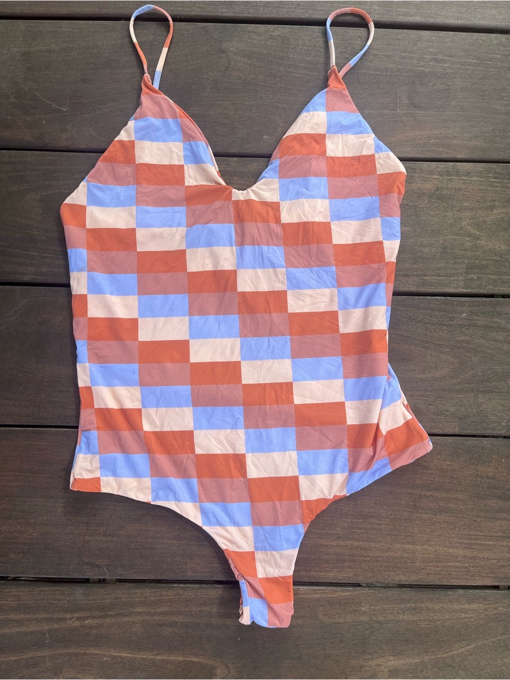 Checked Mai One-Piece Swimsuit in Terracotta, Light Blue & Cream